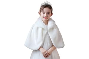 SK Studio Girls Faux Fur Wraps Shawl Girl Bolero Shrug Princess Cape Party Dress Up Jacket, White