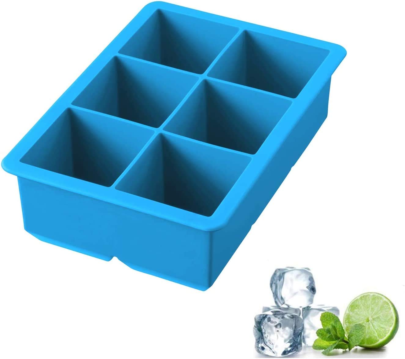 iNeibo® Silicone Large Ice Cube Tray Silicone Ice Mold - Make 6 Pieces 2 Inch Ice Cube for Whiskey Drinking, A Must-Have for Cooling Bar Drinks Make Fun Ice Food (Blue, 1 Pack)