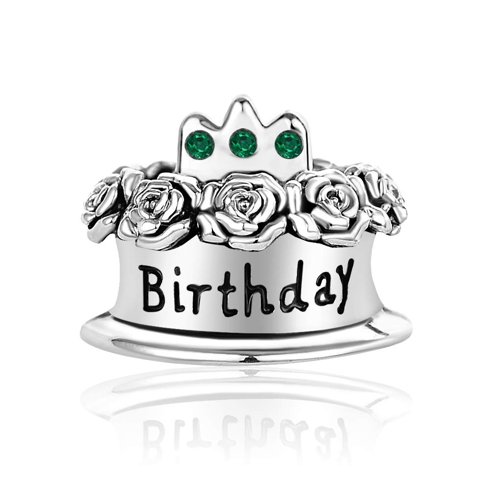 May Green Birthstone Cake Charm fits Pandora Charms Bracelets for Women Daughter Sister Granddaughter Celebration Jewellery Gift Present