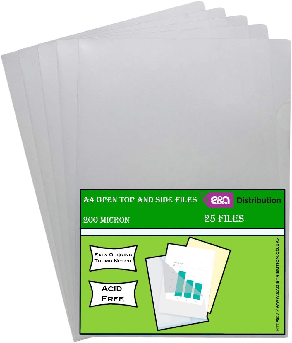 A4 Clear Plastic Open Top & Side Report File Project Covers Sleeves (25