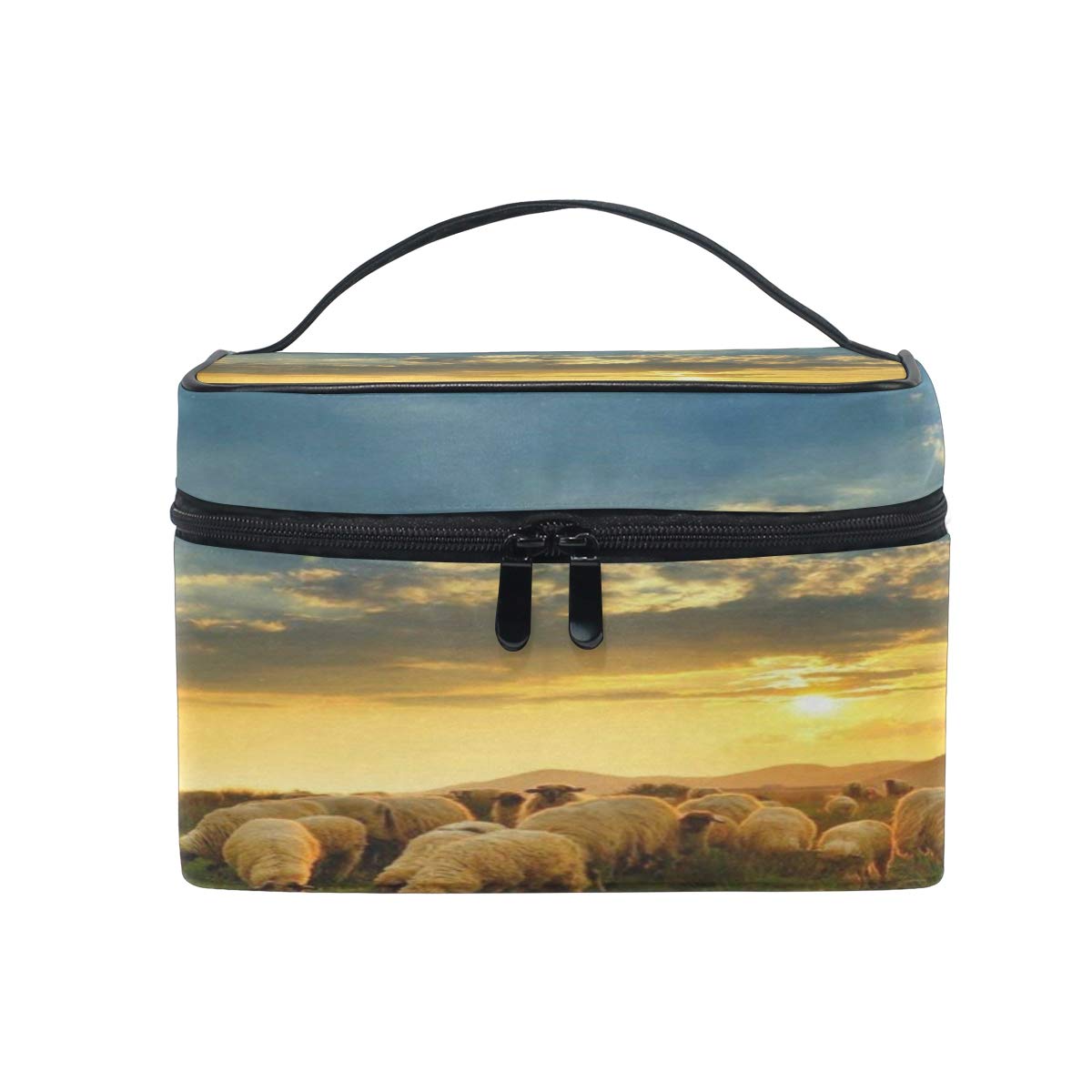 Makeup Bag Wild Sheep Flock Cosmetic Bag Travel Toiletry Bag Cosmetic Train Case Makeup Tote Make-Up Organizer Box Storage With Mesh Bag Brush Holder for Women Kids Men Girls