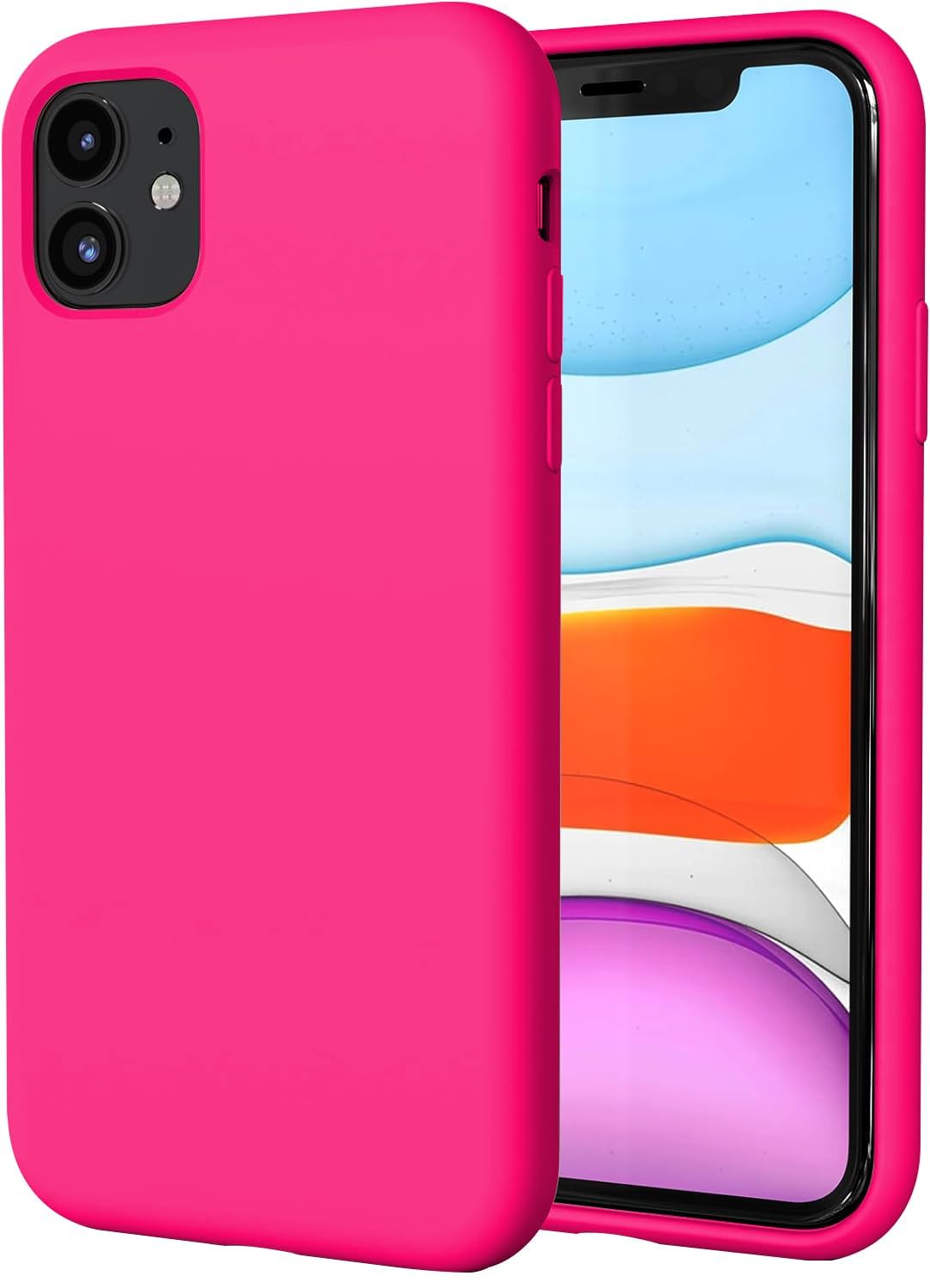 TAXXOE Silicone Case with iPhone 11 Case Soft Ultra Slim Protective Shockproof Liquid Silicone Phone Case,Anti-Scratch Microfiber Lining,6.1 inch-Bright Pink — image 1