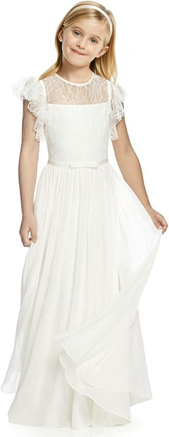 AbaoSisters Girls' Flutter Sleeves A-line Flower Dress