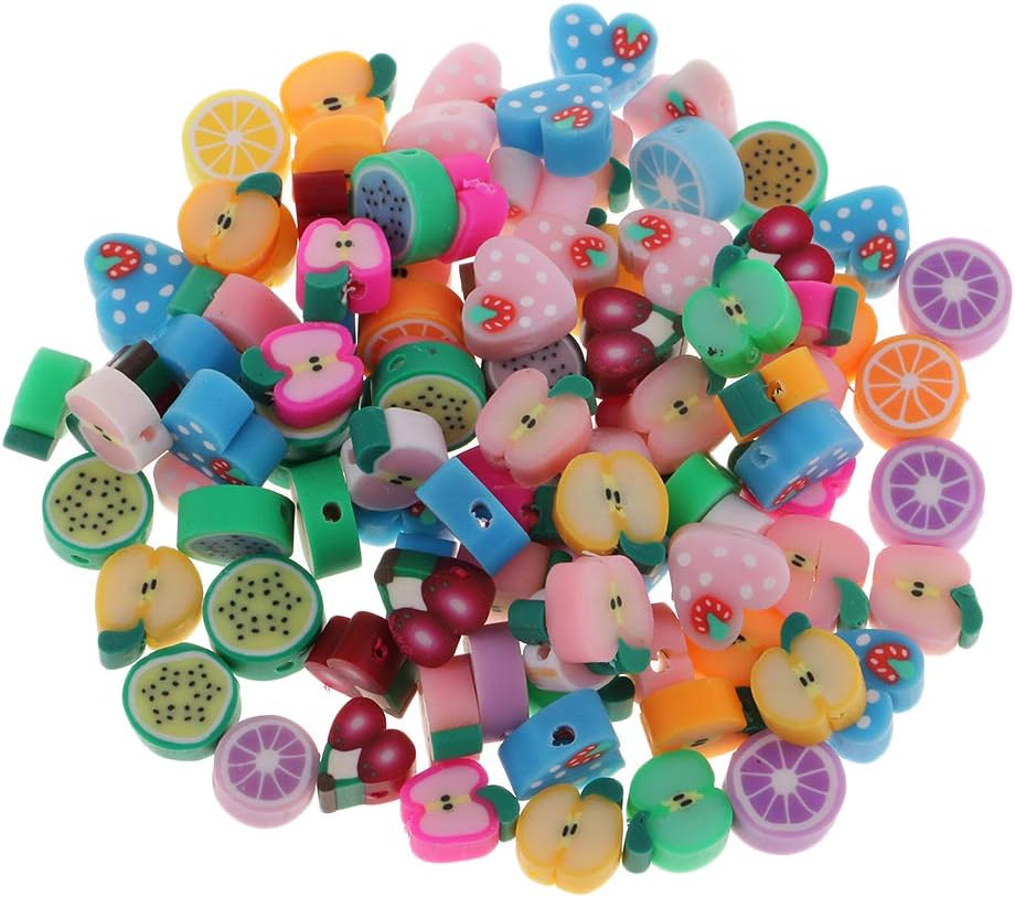 Street27 100 Pieces Assorted Fruits Slices Polymer Clay Beads Charms