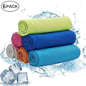 W-ShiG 6 Pack Cooling Towel, Super Absorbent Cooling Towel for Sports, Workout, Fitness, Gym, Yoga, Pilates, Travel, Camping