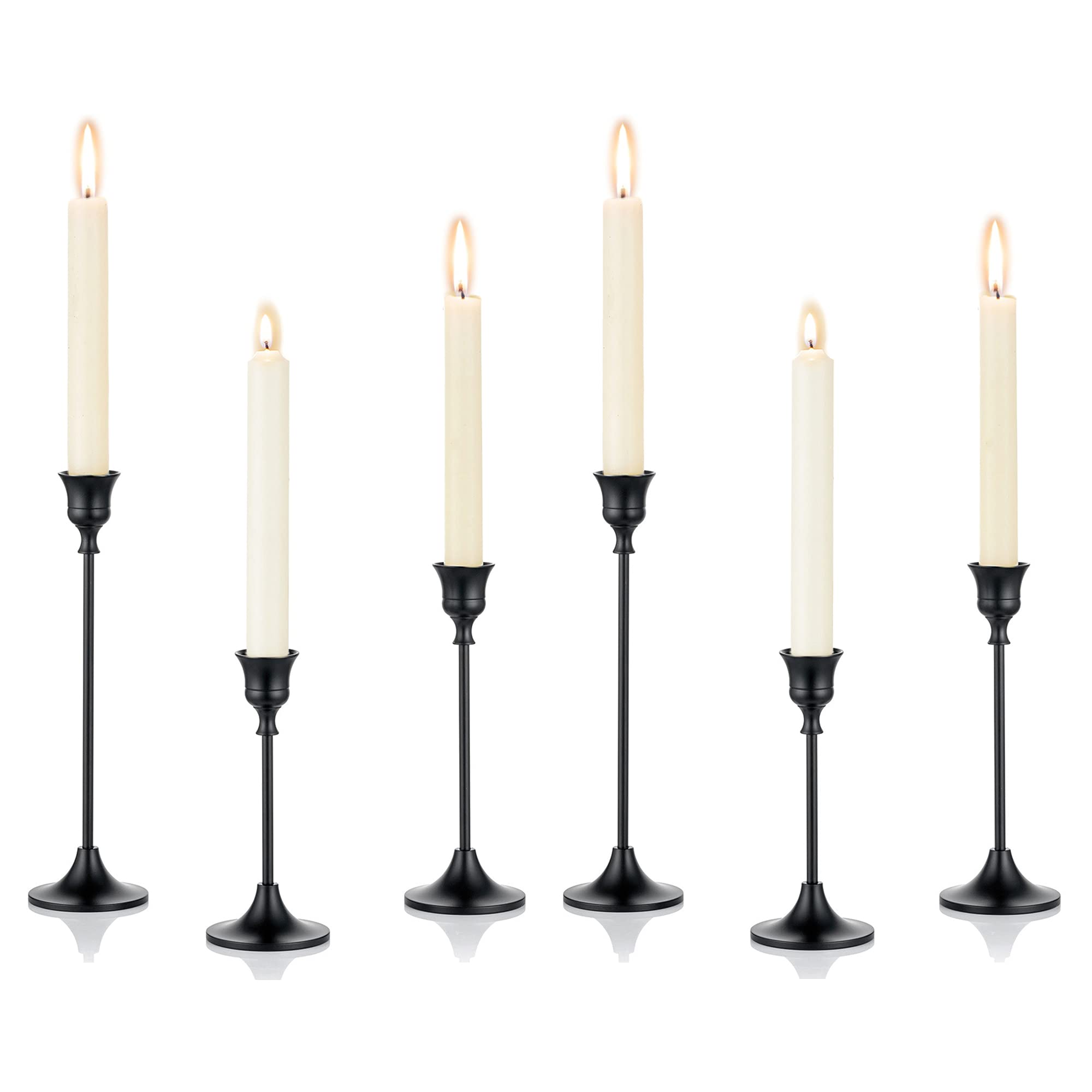 Romadedi Candlestick Holder Metal Black 2 Set/6 PCS Decorative Candle Holder for Taper Candle for Fireplace Mantel Dinning Table Home Decorations