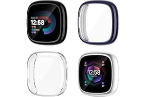 CAVN 4 Packs Screen Protector Case Compatible with Fitbit Sense 2/Versa 4, Full Coverage Soft TPU Protective Screen Cover Cas