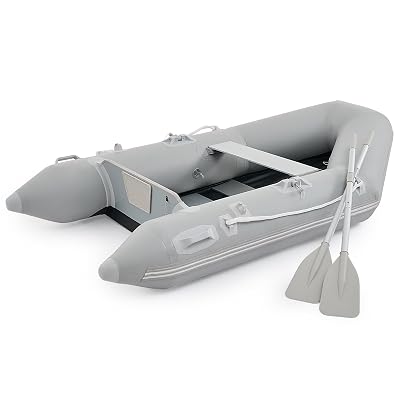 CO-Z 7.5ft Heavy Duty Inflatable Boat with Aluminum Floor & Oars - 2 Person 660lb Capacity Dinghy for Fishing/Towing | Includes Pump & Transom for Kayak, Lake & Ocean