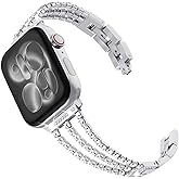 FULLIFE Bling Metal Link Bracelet Compatible with Apple Watch Ultra 3/2/1 Bands 49mm for Women, Crystal Diamond Steel Strap for Apple Watch Series 11/10 46mm, 9/8/7 45mm, SE3/6/5/4 44mm, 3/2/1 42mm