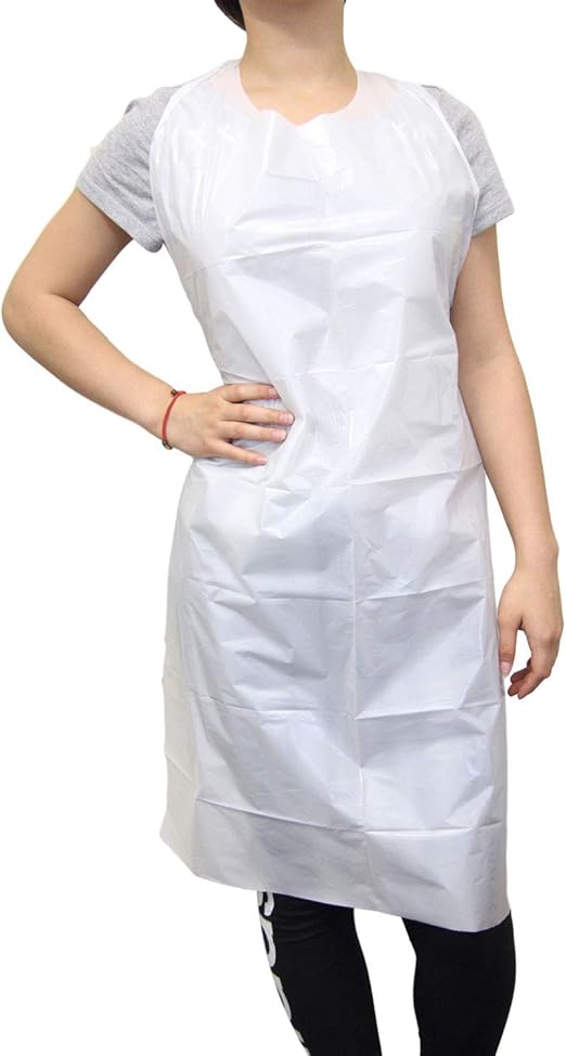 100 Pcs Plastic Disposable Aprons for Adults White 125 x 81 CM, Oil