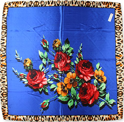 corciova Ladies Pretty Satin Neckerchief Square Scarf headband 35 x 35 inches Flowers Leopard Blue