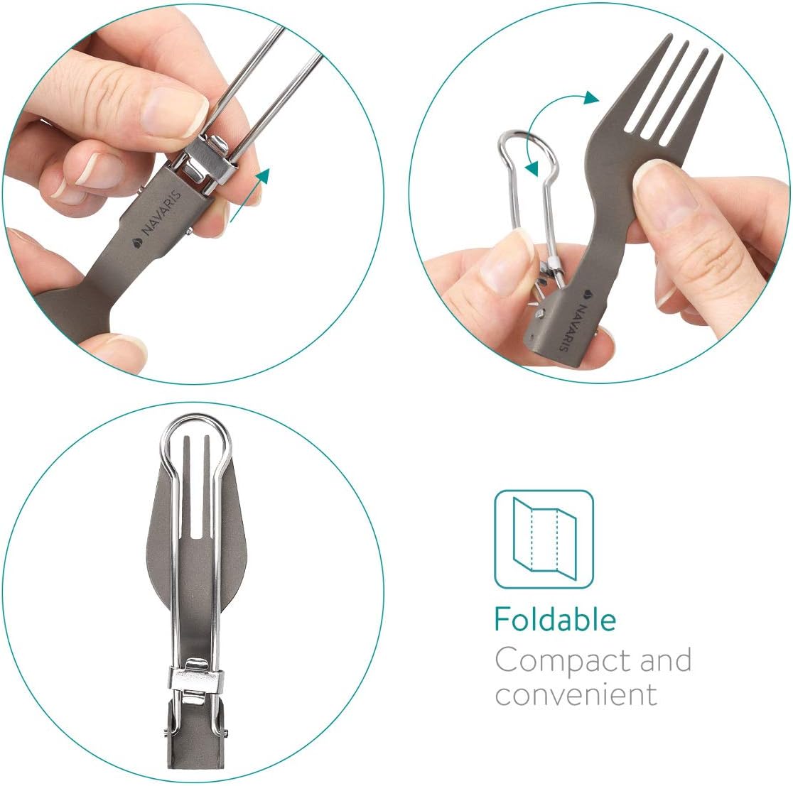 Knife Backpacking Navaris Titanium Folding Cutlery Set Foldable Metal