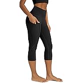 ODODOS Women's High Waisted Yoga Capris with Pockets, Tummy Control Non See Through Workout Athletic Running Capri Leggings