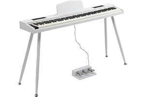 GLARRY Digital Piano Keyboard with Stand, Portable 88 keys Semi-Weighted Electric Piano with Pedal for Beginner, Bluetooth, Triple Pedals, Power Supply, 2 Speakers (White, Compact)