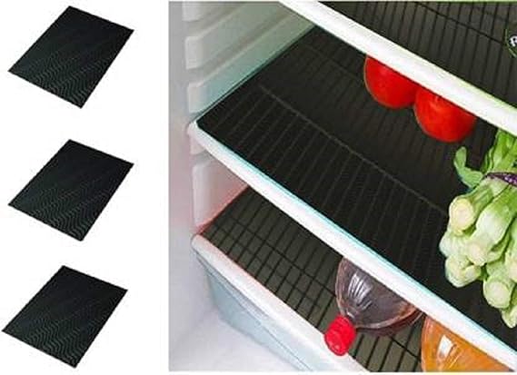 Kuber Industries Refrigerator Drawer Mat / Fridge Mat/ Place Mat Set Of 6 Pcs (13*19 Inches) (Black)