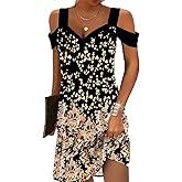 Summer Dresses for Women 2025 V Neck Cold Shoulder Vintage Printed A-Line Dress Beach Vacation Boho Midi Sundress