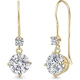 Gem Stone King 1.63 Cttw Lab Grown Diamond Dangle Earrings for Women | 14K Yellow Gold | Round Center Diamond 0.75 Ct | IGI Certified | E-F Color | VS1-VS2 Clarity