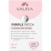 VAURA Enhanced Pimple Patches for Face (120 Count, 2 Sizes) &ndash; Hydrocolloid Acne Patches with Salicylic Acid, Tea Tree Oil, Hyaluronic Acid &amp; Cica &ndash; Invisible Skin Shield, Day &amp; Night Korean Skin Care