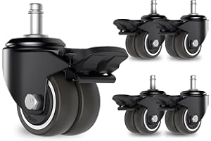 WUDOYO Heavy Duty Dual Wheels for Office Chair with Professional Brakes 2 inch Rubber Wheels Replacement for Wood Floor