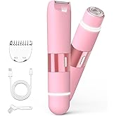 Bikini Trimmer for Women, Dual Head Electric Razors, Pubic Hair Trimmer with IPX7 Waterproof & Easy Cleaning, Rechargeable Painless Silk Glide Pro Shaver for Underarm Leg Arm Body Face, Cherry