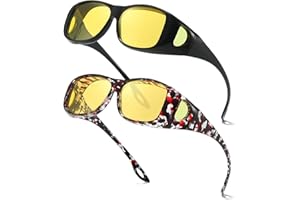 Myiaur Fit Over Night Vision Glasses for Women Men, Polarized Night Driving Glasses with Anti Glare Yellow Lens UV Protection