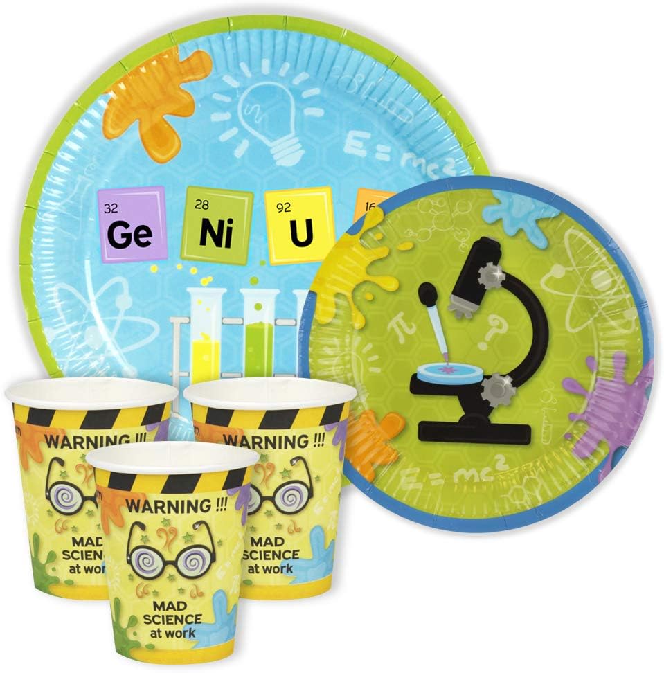 MAD SCIENCE / geek party DINNER & DESSERT Paper PLATES and CUPS for 24 GUESTS