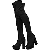 NueiVeiuo Women Thigh High Boots Chunky Heel Side Zipper