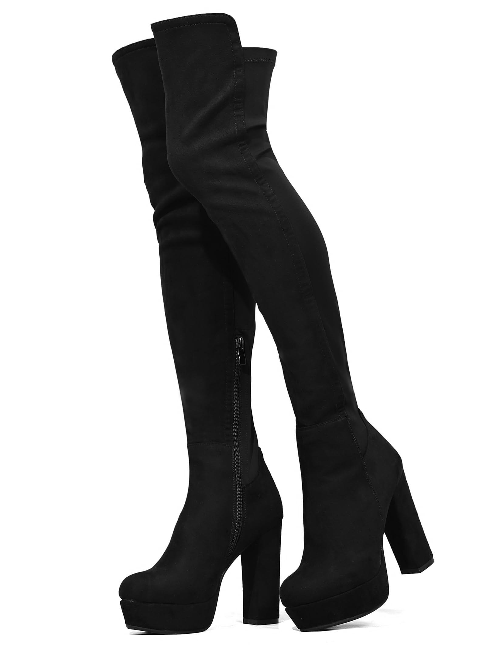 Photo 1 of NueiVeiuo Ladies Boots Thigh High Platform Panelled Over the Knee Boots Chunky Heel Side Zipper Black-Mosha Size 43