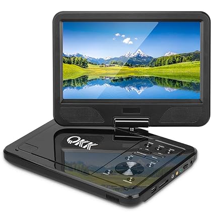 QKK 10.5' Tragbarer DVD Player, Auto DVD Player, 5 Stunden Akku, 270°drehbares HD Display, unterstützt USB und SD Karte, HD D