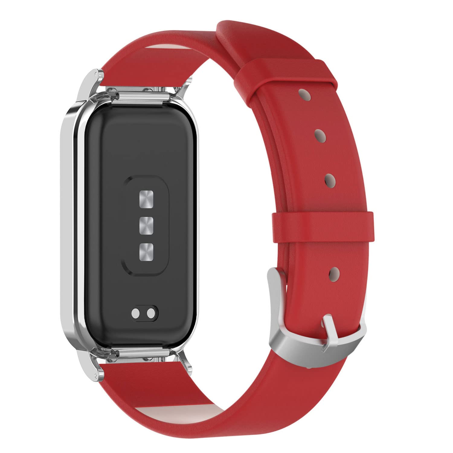 KUTEWEU Leather Strap Compatible with Xiaomi Band 8 Active, Classic Replacement Band Leather Bracelet for Xiaomi Band 8 Active for Women Men (Red)