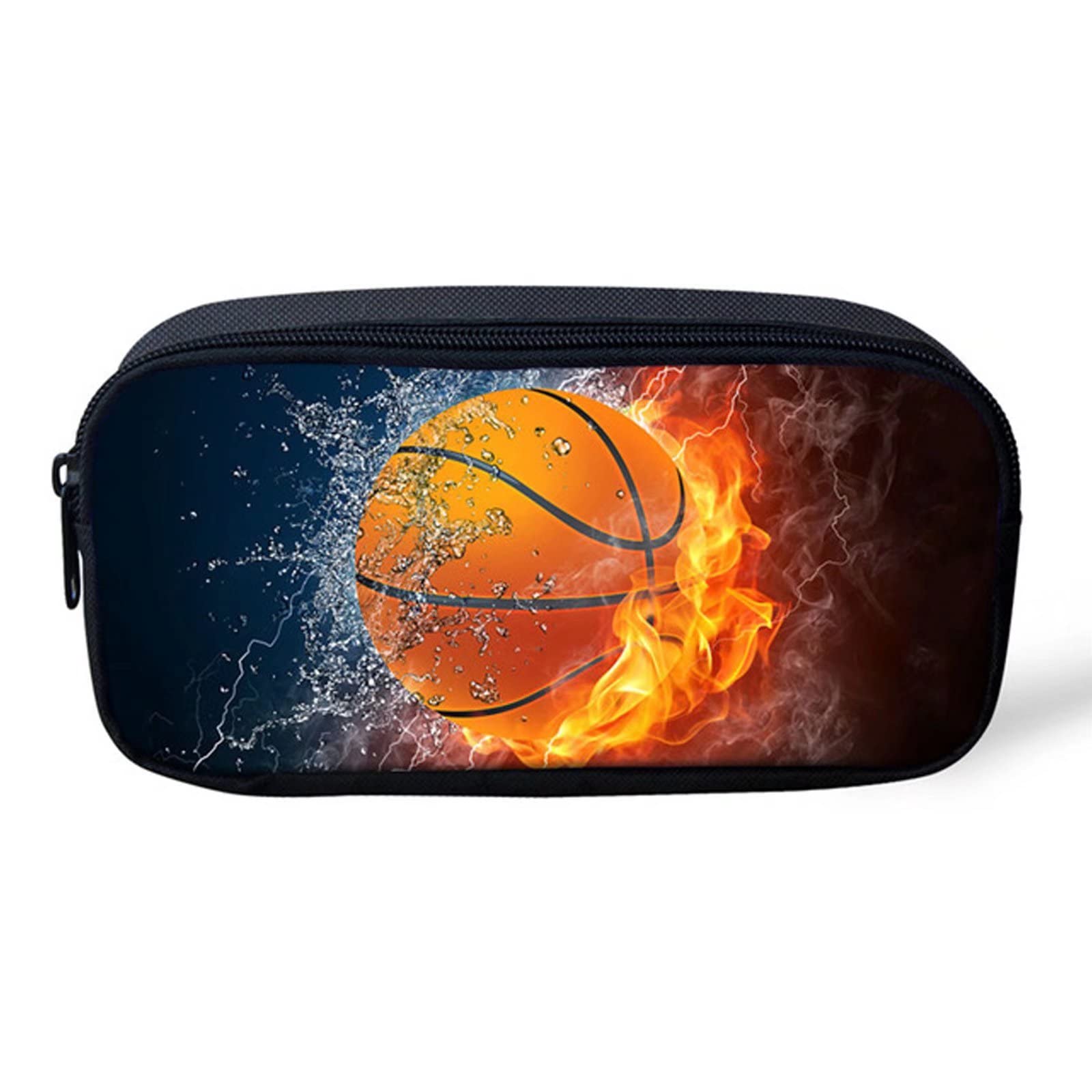 POLERO Kids Basketball Pen Bag 3D Print Water Fire Basketball Pencil Case for Boys Girls for School