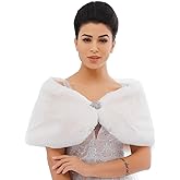 JAKAWIN Women’s Faux Fur Shawl and Wraps 1920s Fur Stole Wedding Bridal Cape for Women (1 White, Large)