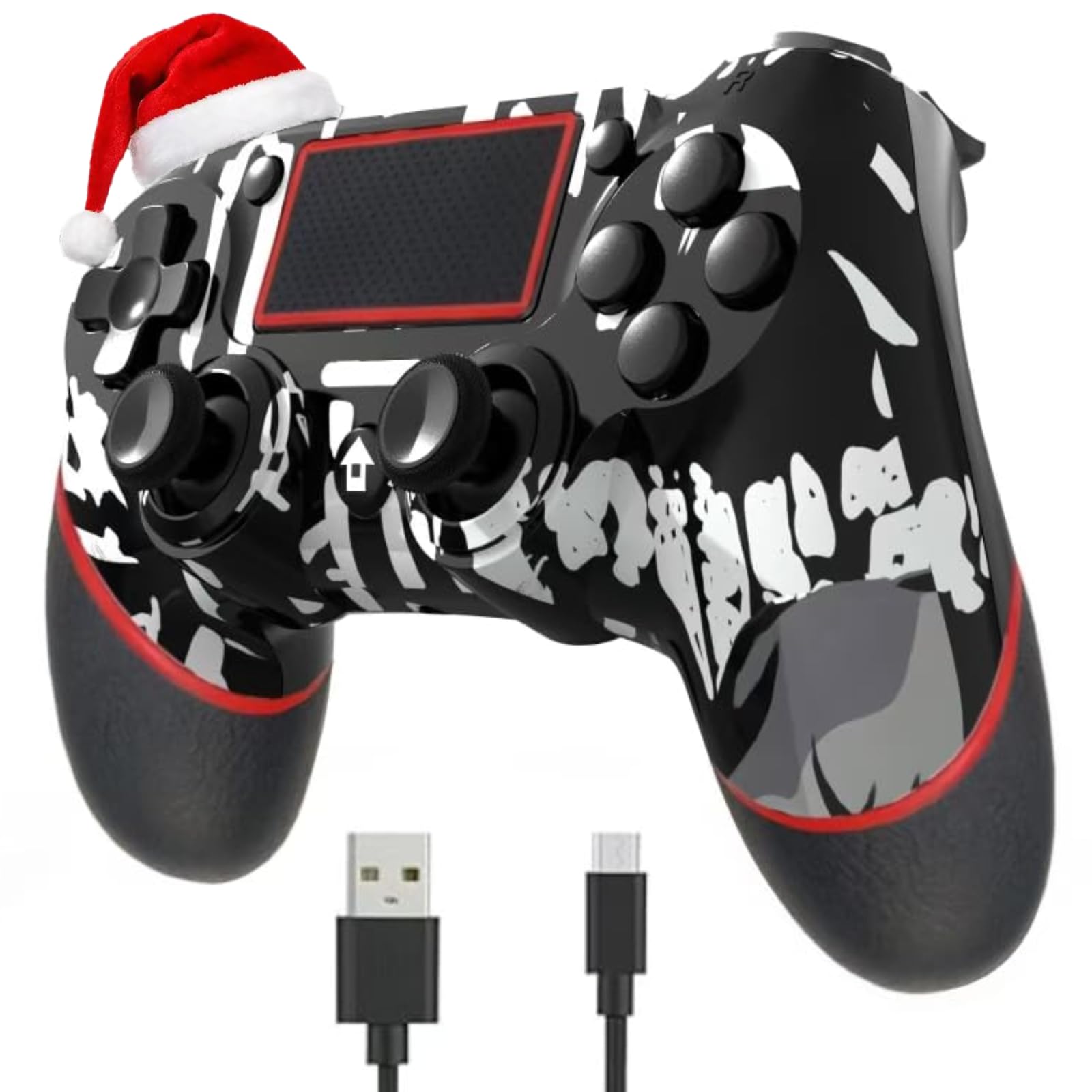 SZYUYU Wireless Controller for Ps4 Romote Compatible with Ps4/Slim/Pro/Windows PC, Controller for Ps4 with 3.5mm Audio Jack, Touch Pad,Six Axis Motion Control, Charging Cable (Black Skull)
