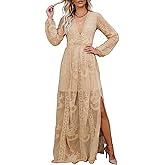 Women's Casual Off Shoulder Lace Maxi Dress Boho White Bridesmaid Wedding Evening Party Dresses