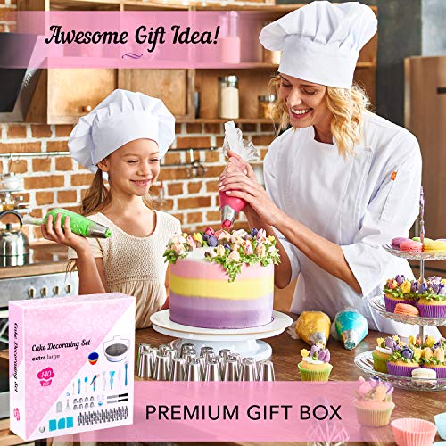 Cake Decorating Kit - 140-Piece Baking Supplies Set with 151 Bonuses, 291 Total - Bakeware Set with Turntable, Spatula, Russian Piping Tips Nozzles, Pastry Bags, Couplers, Scrapers - Great Gift Idea