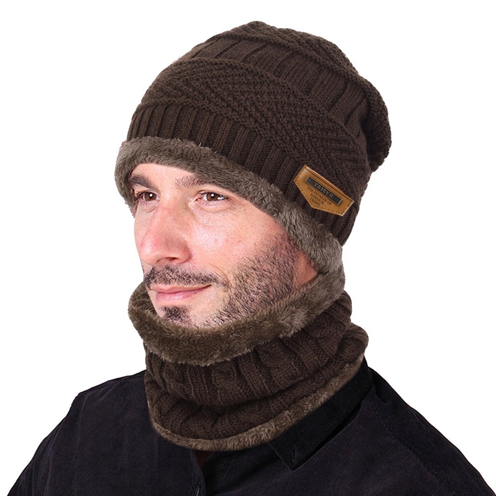 Vbiger Warm Knitted Hat and Circle Scarf Skiing Hat Outdoor Sports Hat