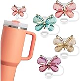4Pcs Butterfly stanley cup straw Toppers 30 or 40 Oz cup with Handle-10mm Cute Silicone Straw Covers,Funny Tumbler Straw Covers Cap,Anti-dust Aaccessories for Stanley Cup（Metals）