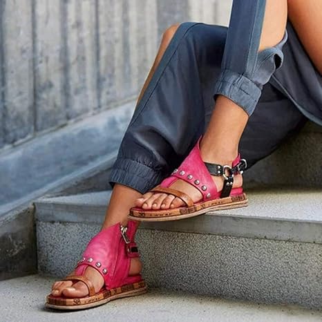 Amazon.com: Women's Sandals Summer Flat Gladiator Strappy Sandals Flip Flops Shoe PU Leather 