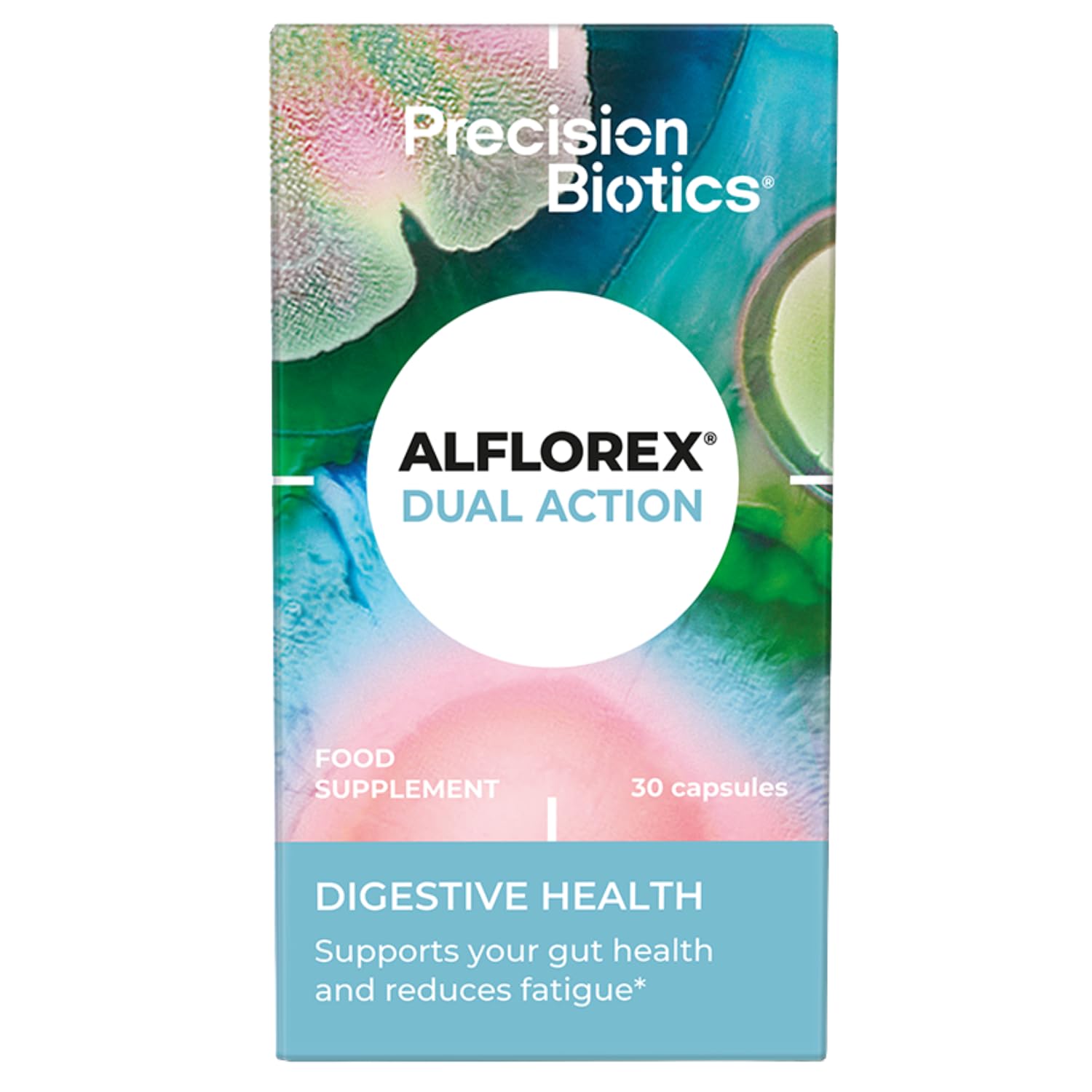 Alflorex Dual Action - Daily Gut Health Probiotics Supplement with Unique Bifidobacterium Longum Bacteria strains 35624 and 1714 + Calcium + Vitamin B6 - Bacterial Cultures - 30 Capsules
