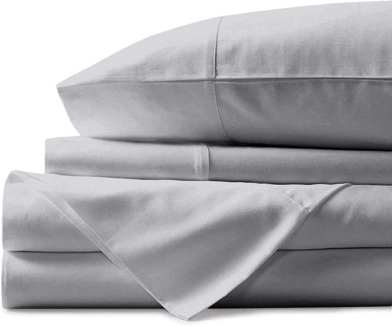 BLUECLANS 4 Piece Sheets Set 100% Egyptian Cotton 1000 Thread Count 18 inch Deep Pocket Soft Solid Luxury Hotel Bedding Collection - Flat Bedsheet, Fitted Sheet & 2 Pillowcases (King, Silver Grey)