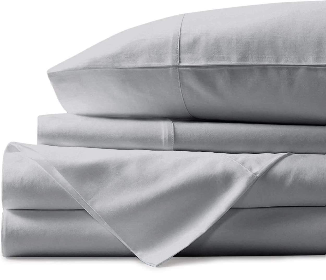 BLUECLANS 4 Piece Sheets Set 100% Egyptian Cotton 1000 Thread Count 18 inch Deep Pocket Soft Solid Luxury Hotel Bedding Collection - Flat Bedsheet, Fitted Sheet & 2 Pillowcases (King, Silver Grey)