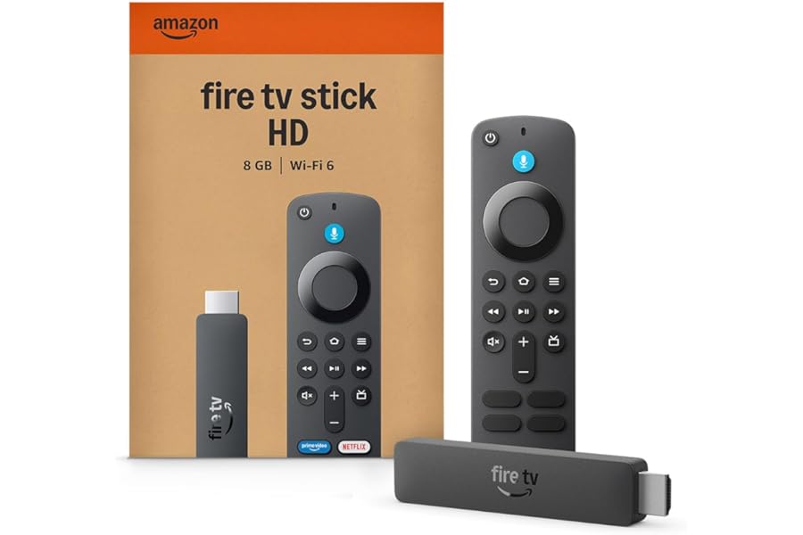 Amazon Fire TV Stick HD (newest model), free & live TV, Alexa Voice Remote, powered by the TV, effortless setup, find shows f