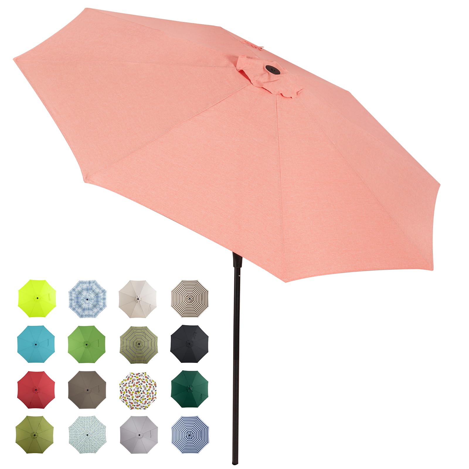 Tempera 9ft Patio Market Outdoor Table Umbrella with Auto Tilt and Crank, Large Sun Umbrella with Sturdy Pole & Fade Resistant Canopy, Easy to Set, Pink Image