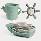 Haakaa Nautical Silicone Baby Bath Toys Set, Food Grade Silicone Bathtub Toys for Toddlers, Mold-Free Stacking Boats & Spinne