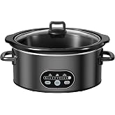 NEWBULIG Slow Cooker 6 Quart, Large Slow Cooker, Ceramic Nonstick Coating, 3 Adjustable Temp Multi Cookers with Dishwasher Safe Stoneware Pot &amp; Tempered Glass Lid, 35in Tangle Free Cord Wrap, Black