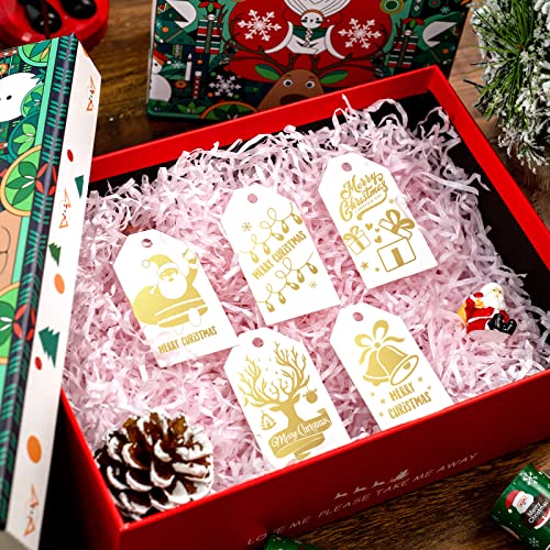 Koogel Christmas Paper Tags, 120PCS Gold Foil Gift Tags Hang Name Labels with Twine for DIY Xmas Present Gift Box Christmas Party Decoration