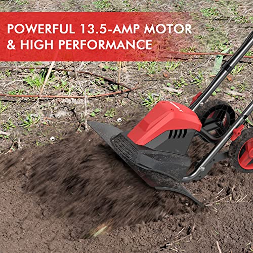 18 Inch 13.5 AMP Corded Electric Tiller Cultivator, with 6 Steel