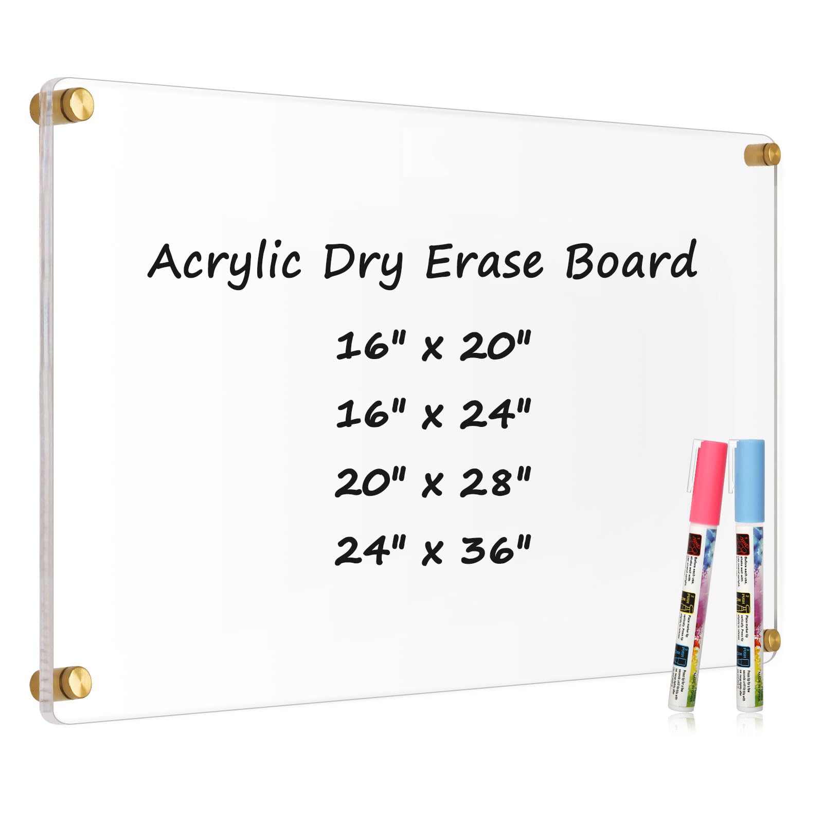 Photo 1 of ***FACTORY SEALED***AMUSIGHT Large Clear Acrylic Dry Erase Board, 36" X 24" Golden Non-Magnetic Frameless Clear White Board for Wall, Erasable Acrylic Board for Wall, Home, Office, School, 2 Markers