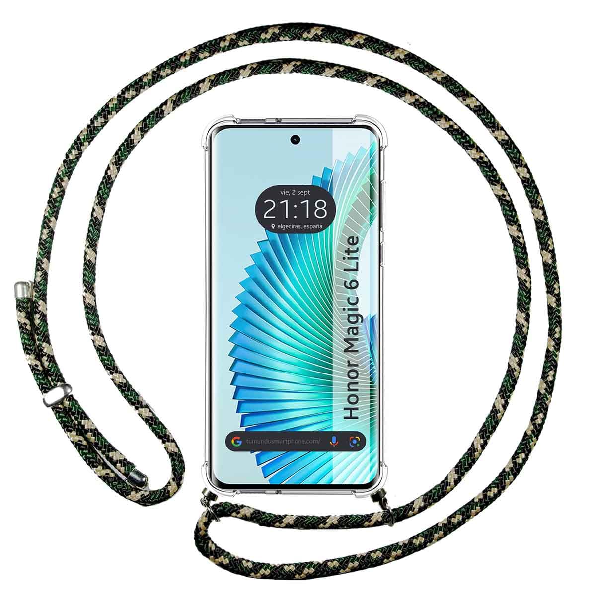 Transparent Hanging Case for Huawei Honor Magic 6 Lite 5G with Green/Gold Cord