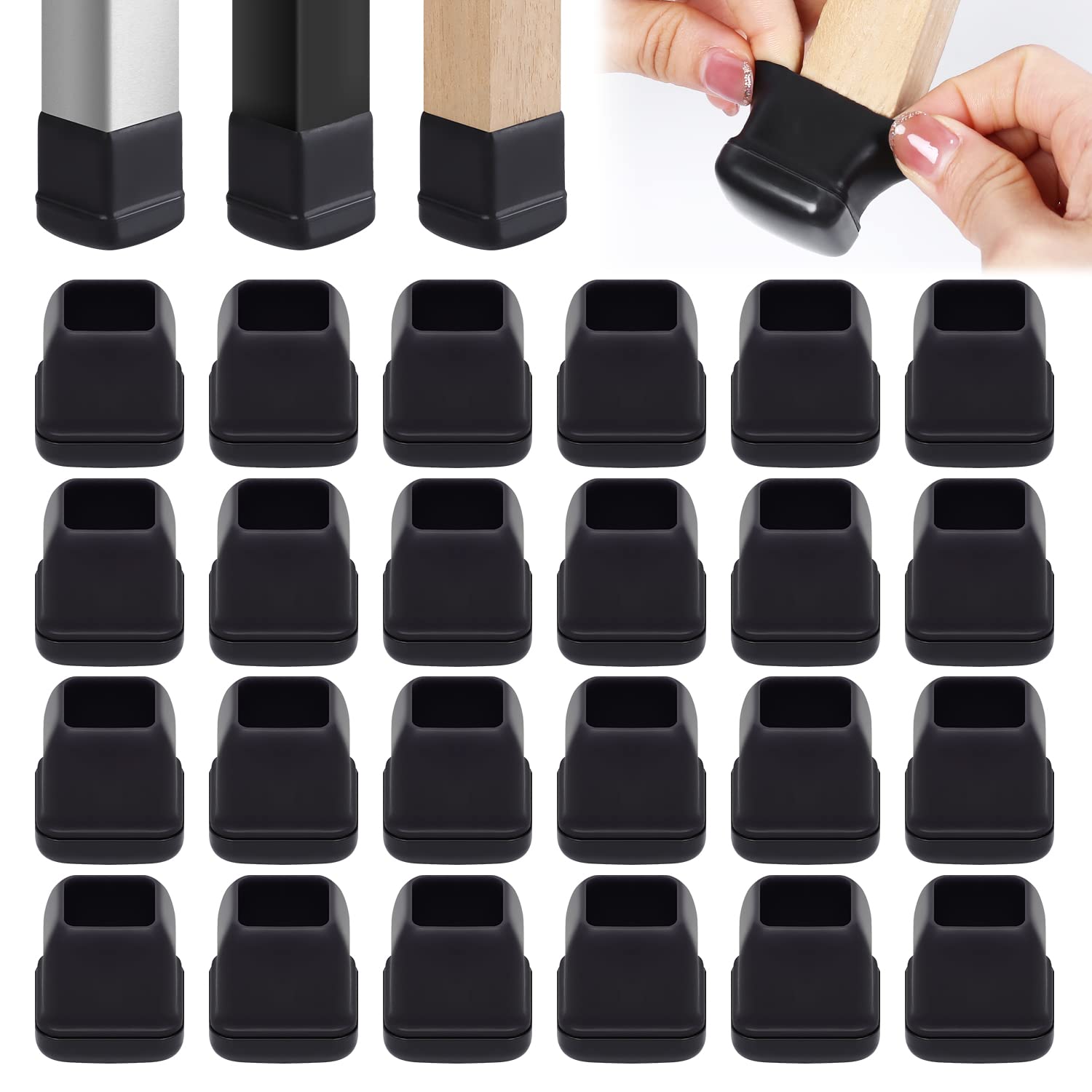 Ezprotekt 16P Chair Leg Sliders for Carpet, 1 inch Chair Glides Furniture Sliders & Thermo-Plastic-Elastomer Combination of Leg Protector,Smoothly Slide on Carpet No Scratches (Square, Fit 0.75-1")